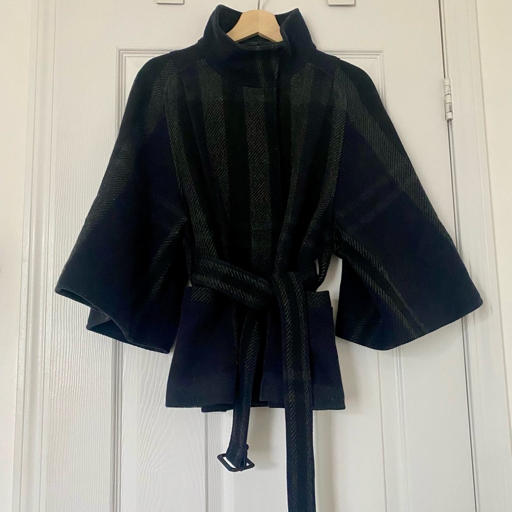 Women’s Theory Black Plaid Cape Jacket